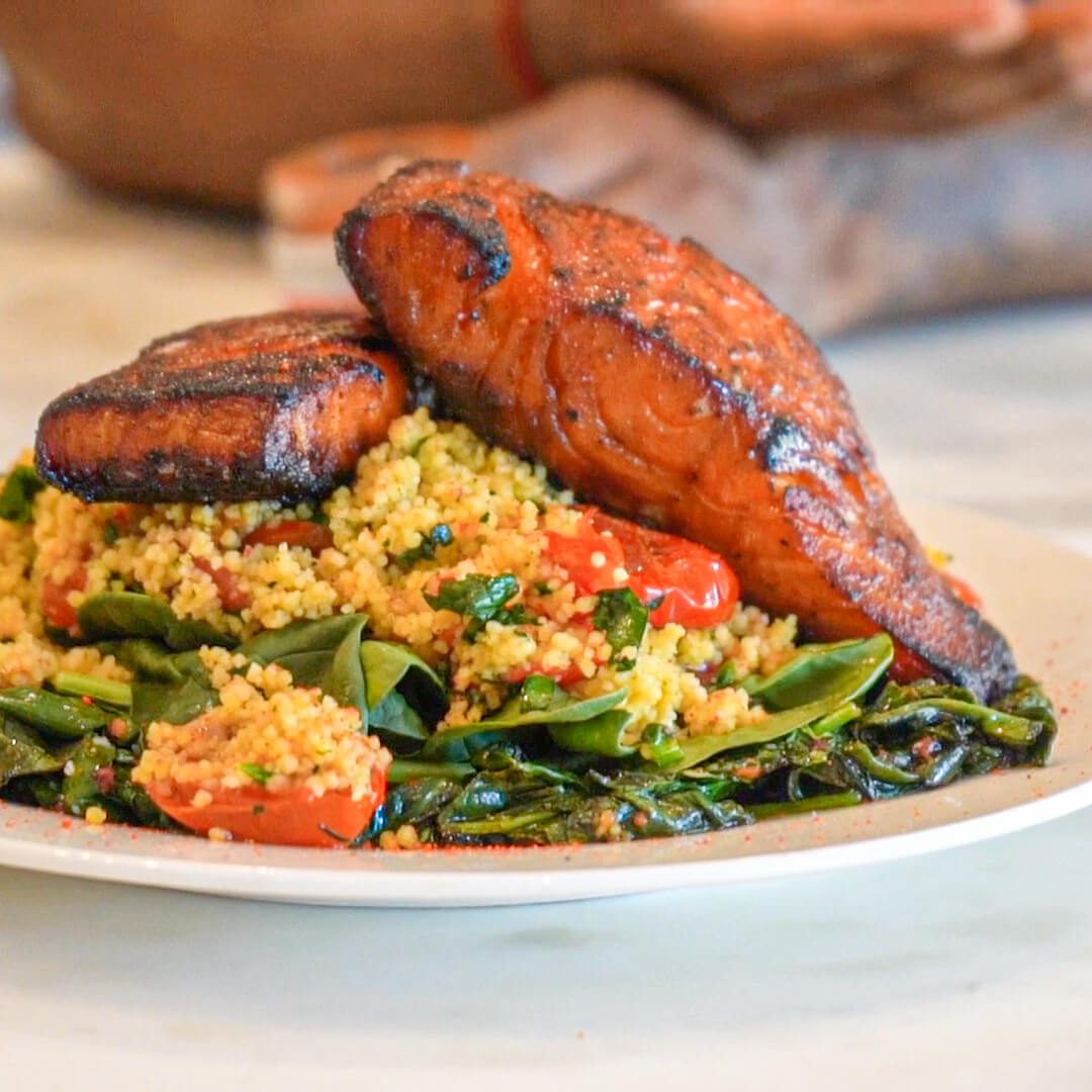 Candied Bacon Sriracha Salmon with Couscous
 &ndash; Spiceology