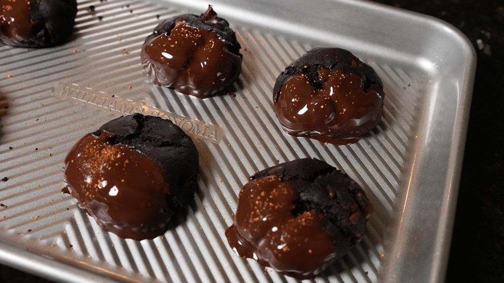 Smoky Honey Habanero Chocolate Cookies on the cookie sheet