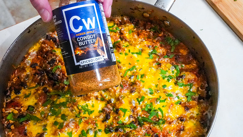 Cowboy Butter Cheesy Beef, Beans, and Rice Skillet