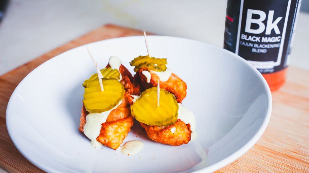 Black Magic Cubano Wonton with Rosemary Dijon Crema