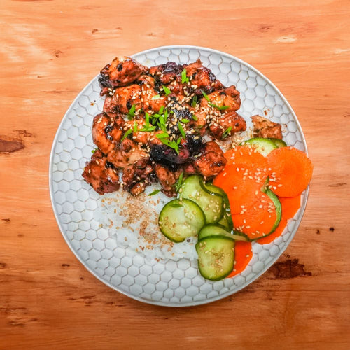 Plated Chicken & Rice with Quick Pickles