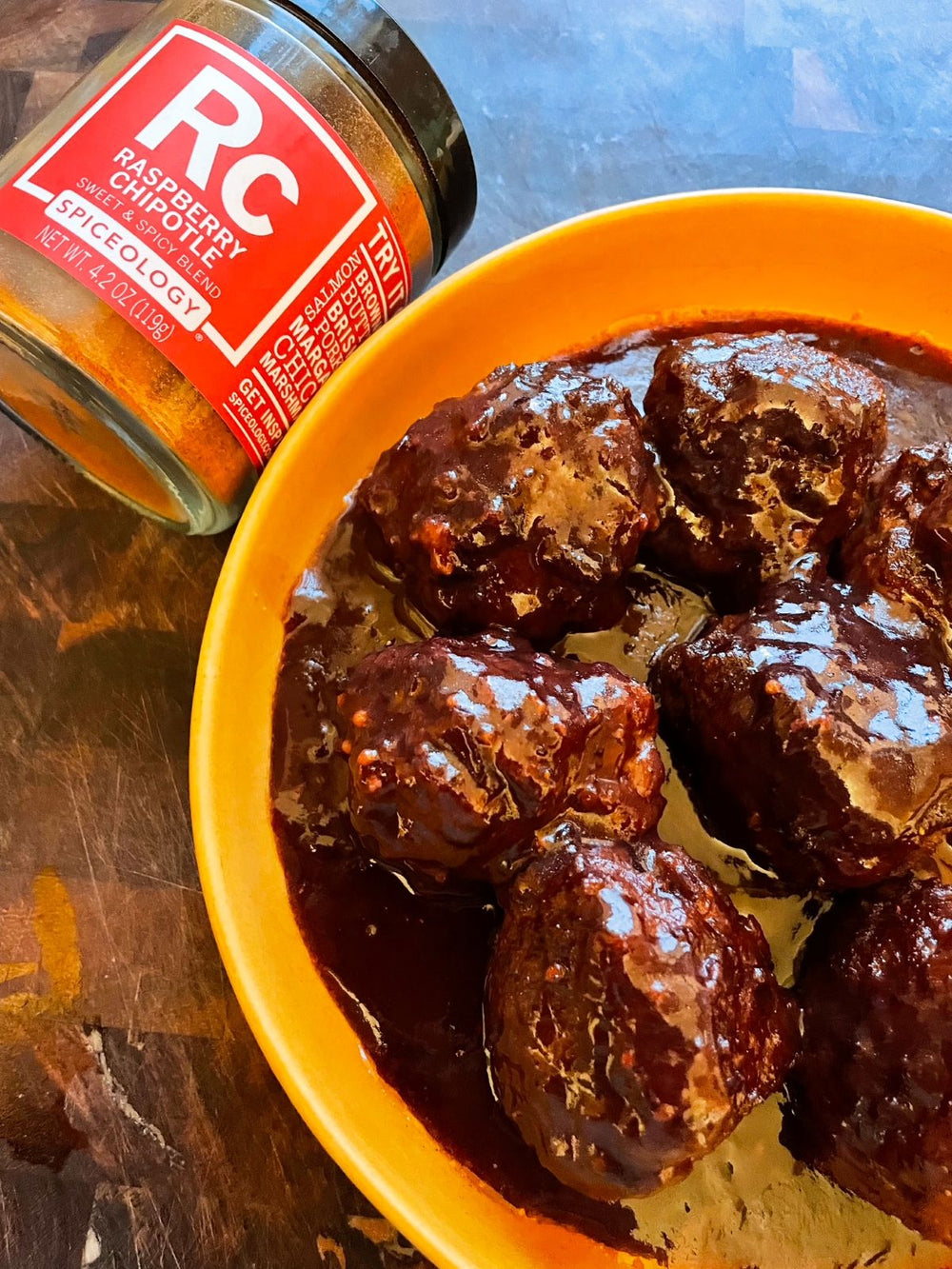 Raspberry Chipotle Meatballs with Balsamic Cranberry Sauce