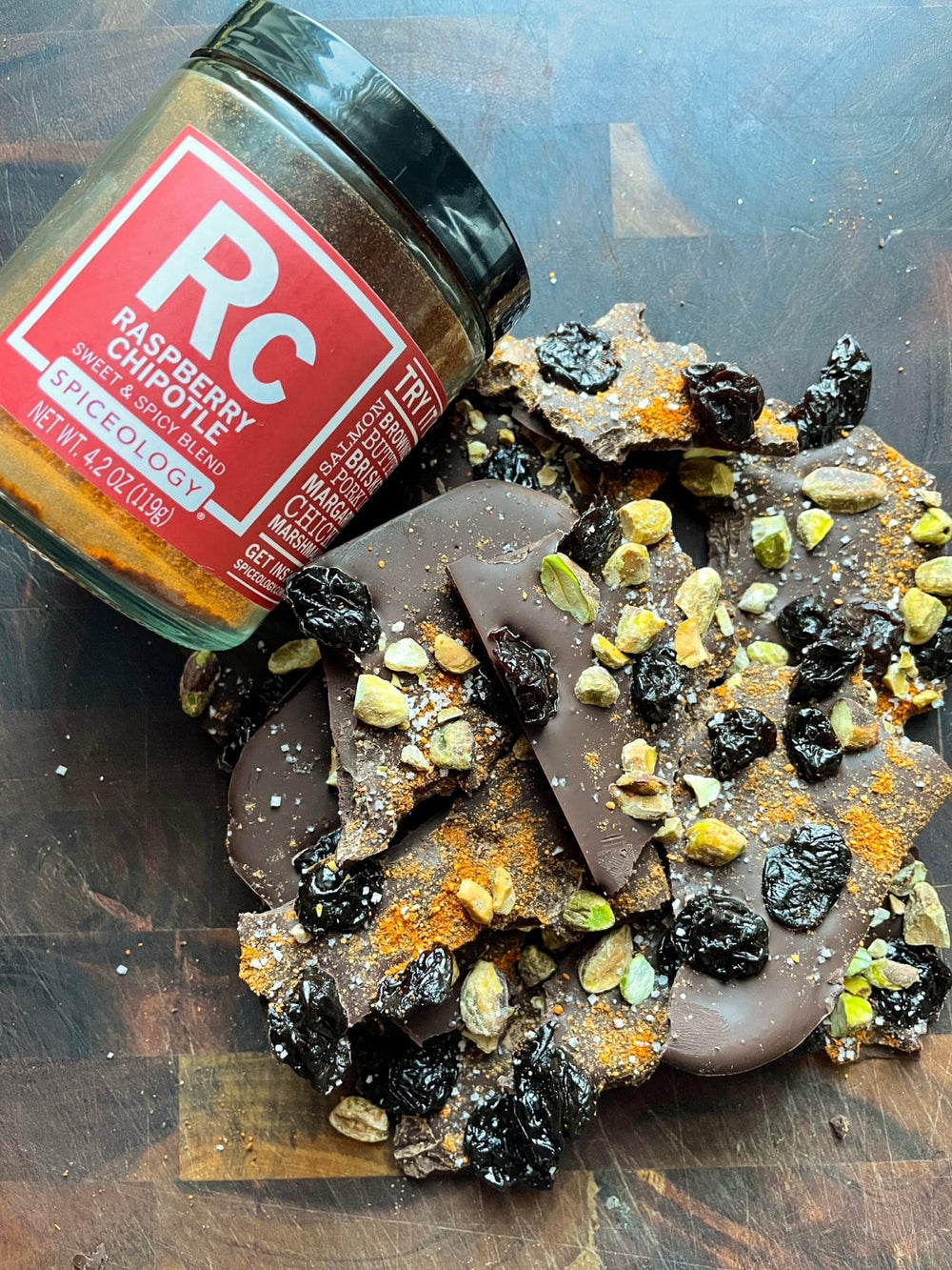 Raspberry Chipotle Dark Chocolate Bark