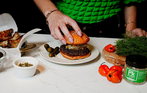 Hot Pickle Burger with Melted Loaded Pickle Topping recipe