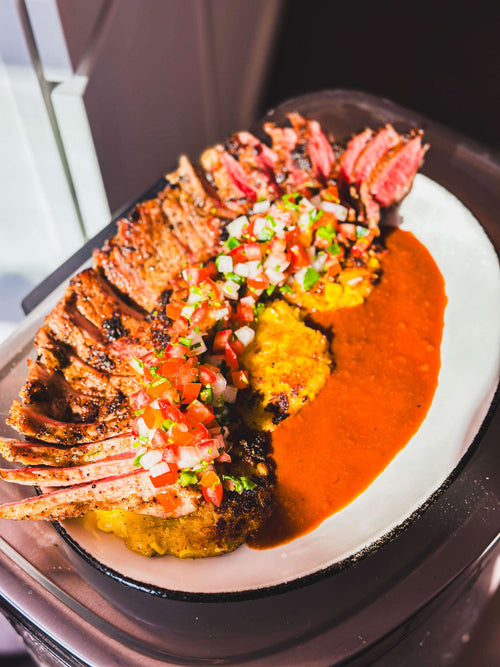 Spiceology Corn Cakes and Rojo Sauce with Campo Grande Ibérico Pork Secreto Recipe