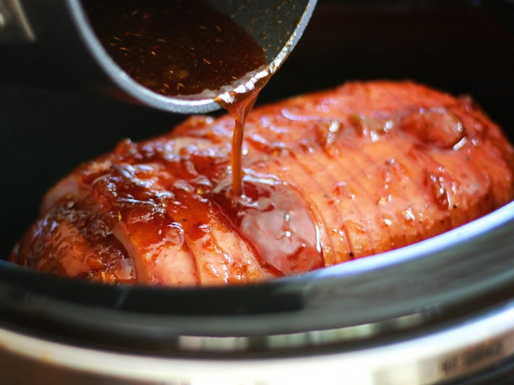 Cajun apricot glazed ham in crockpot