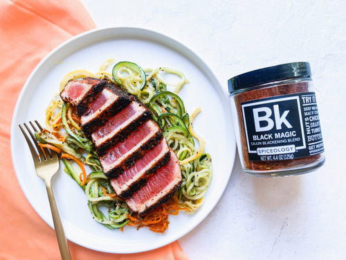 Black Magic-Crusted Ahi Tuna with Veggie Noodles