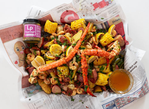 Spiceology Pink Pepper Lemon Thyme Crab Legs and Shrimp Boil Recipe