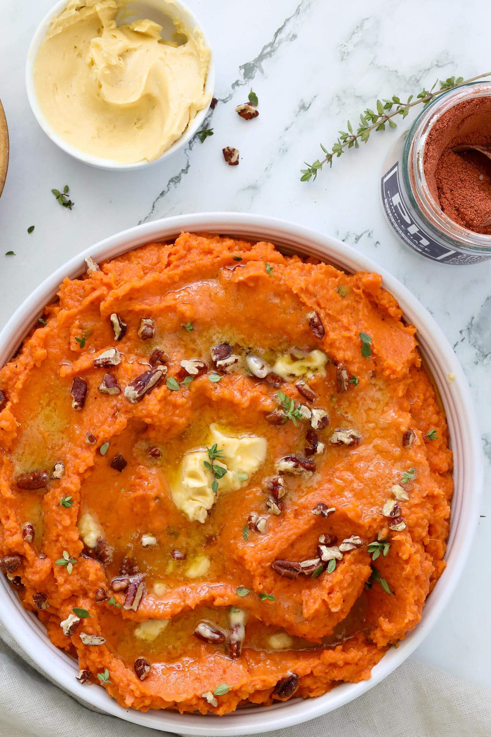 Spiceology Purple Haze Mashed Sweet Potatoes with Whipped Maple Butter & Pecans