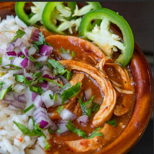 El Taco Seasoned Chipotle Chicken Chili with Guac and Roll Rice