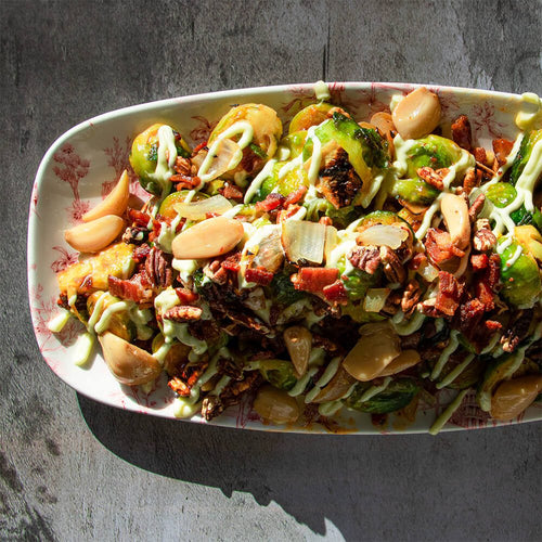 flavor hog sweet chili brussels sprouts on dish