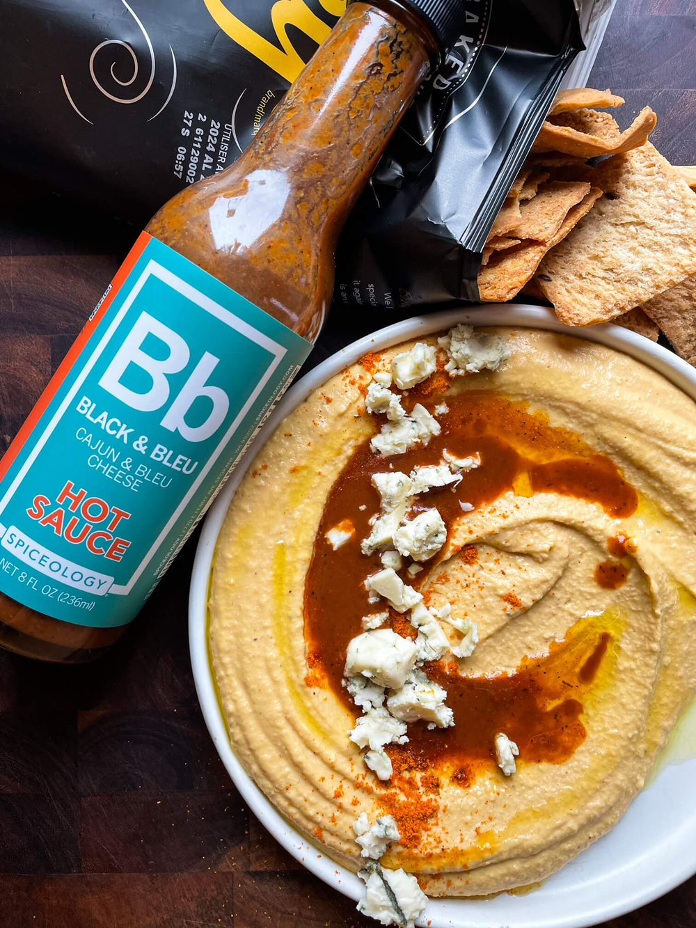 Spiceology Homemade Black & Bleu Hot Sauce Hummus Recipe