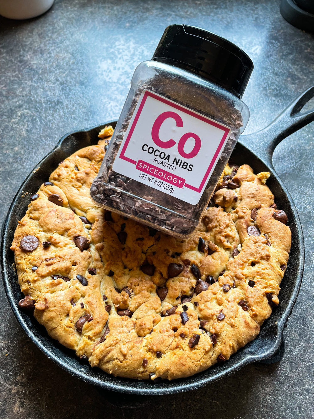 Chocolate Chip & Cocoa Nibs Skillet Cookie