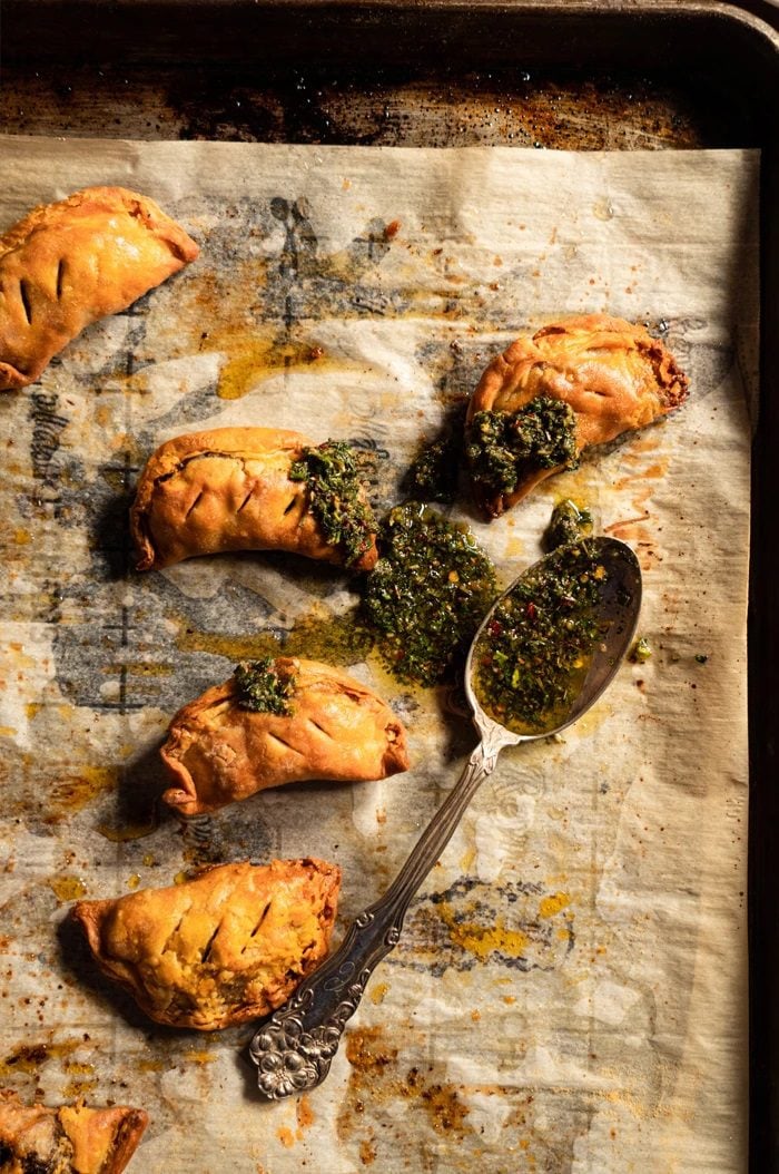 Picadilla empanadas on a pan