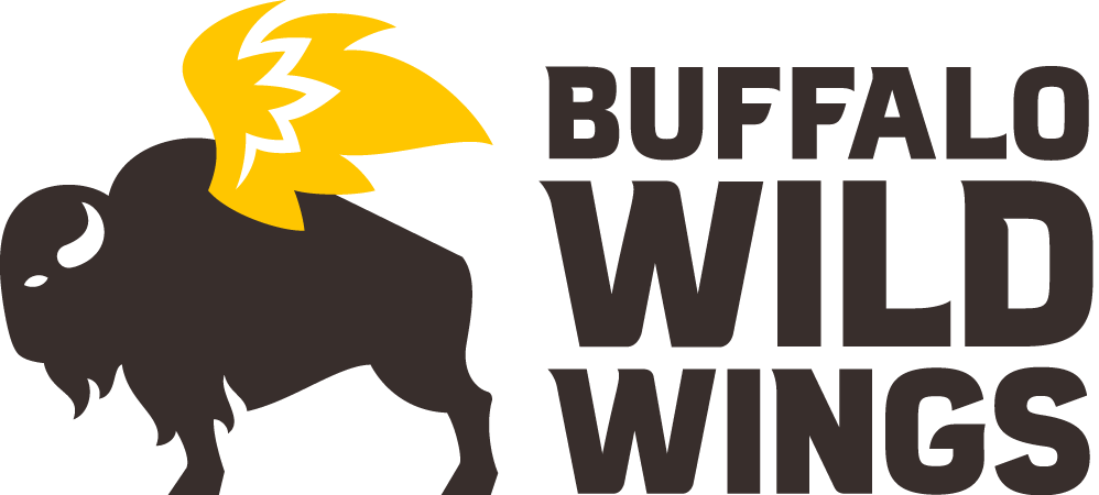 Buffalo Wild Wings logo with a black silhouette of a bison and yellow wings on a white background