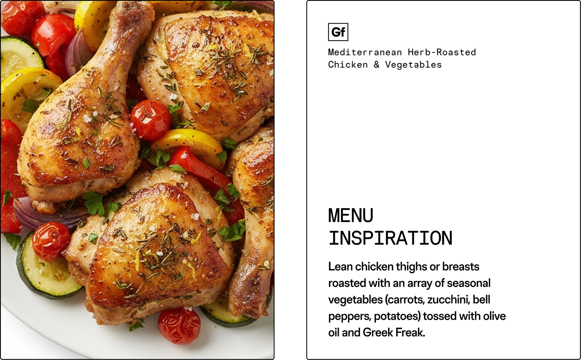 Mediterranean Herb-Roasted Chicken & Vegetables dish with text on a white background