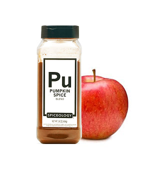 Spiceology Pumpkin Spice jar with a red apple on a white background