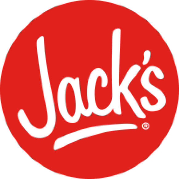 Jack's logo with white text on a red circle