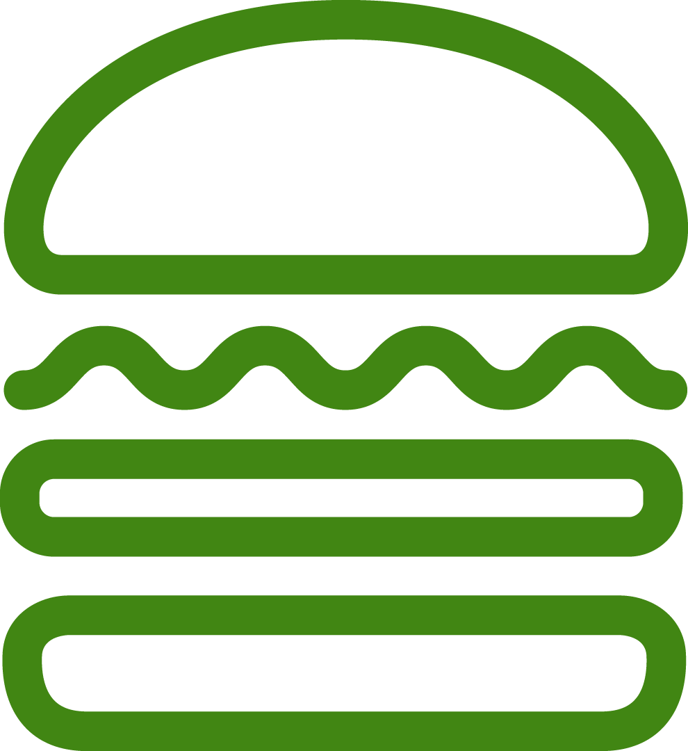 Green outline of a hamburger icon on a white background