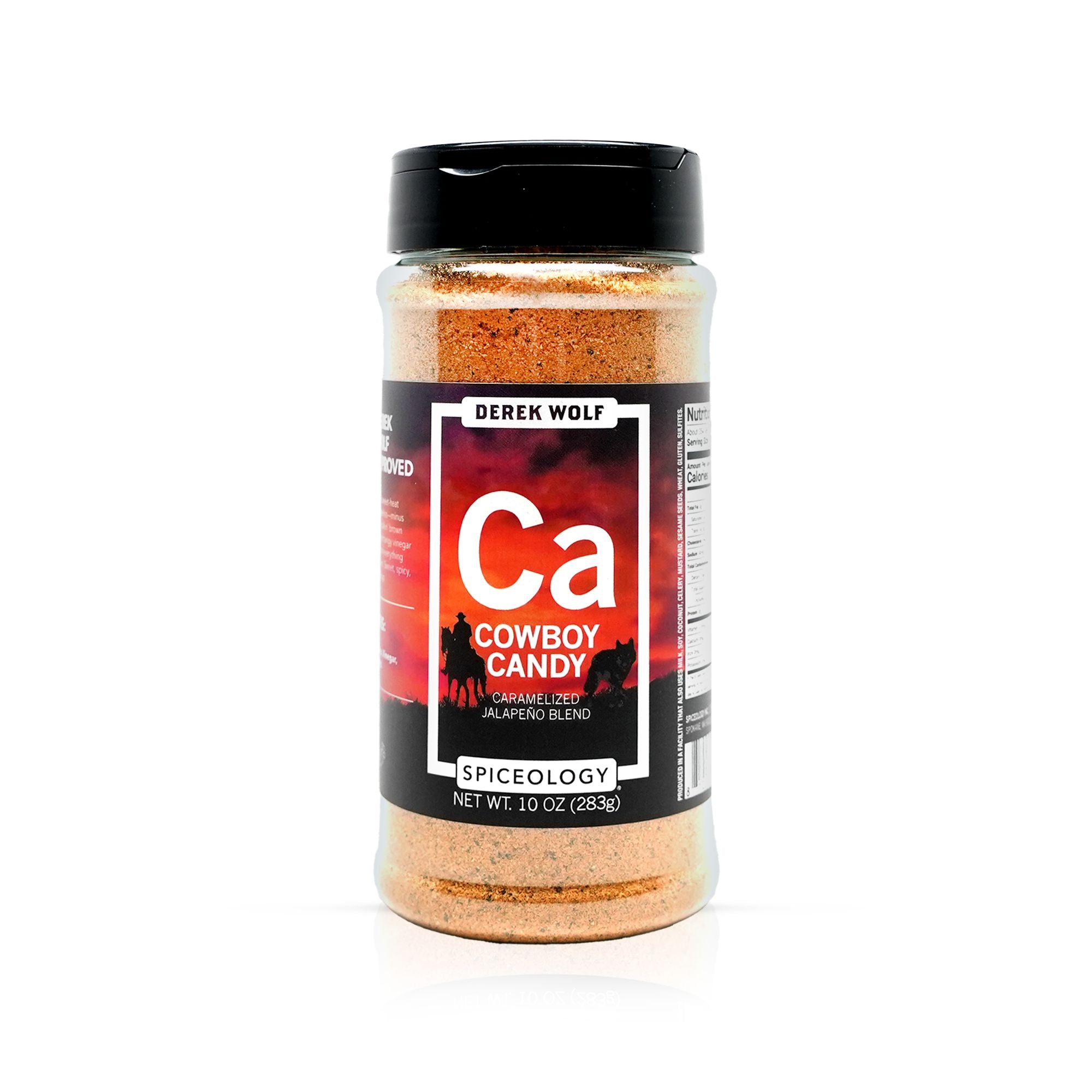 Spiceology Cowboy Candy carnalized jalapeno seasoning bottle featuring Jalapeño, sugar, vinegar