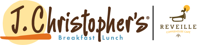 J. Christopher's Breakfast and Lunch logo with Reveille Coffee House co-branding on a white background