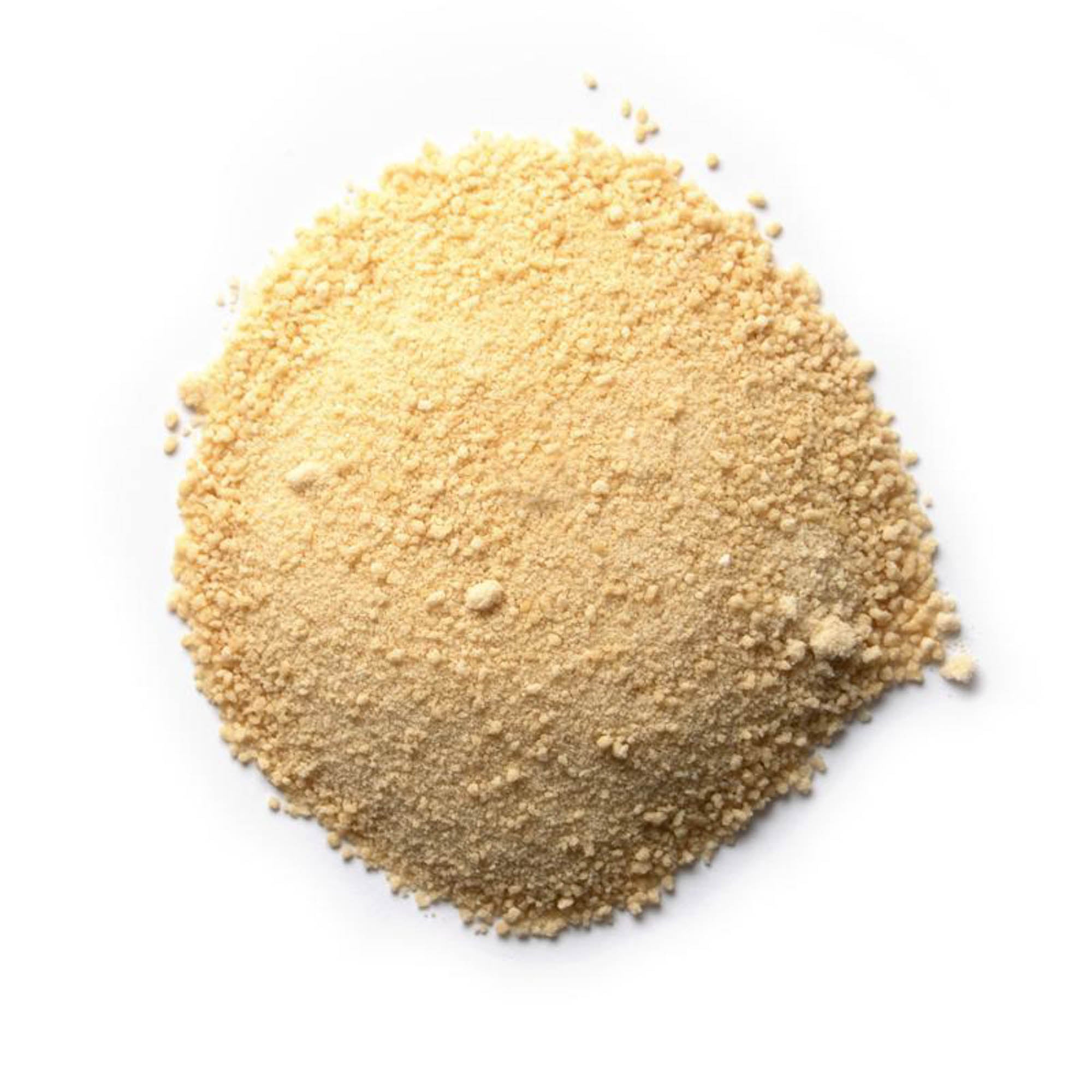 Pile of light brown powder on a white background