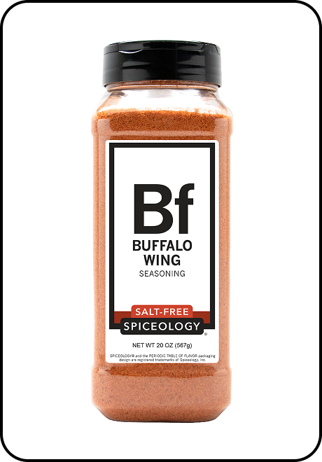 Bottle of Spiceology Buffalo Wing Salt-Free seasoning on a white background