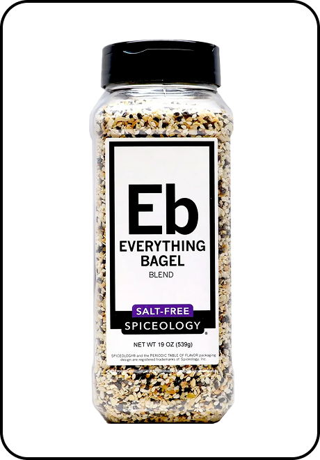 Bottle of Spiceology Everything Bagel Salt-Free Blend on a white background