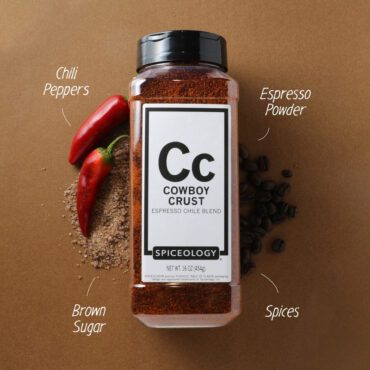 Cowboy Crust Espresso Chile rub in large container ingredient callout