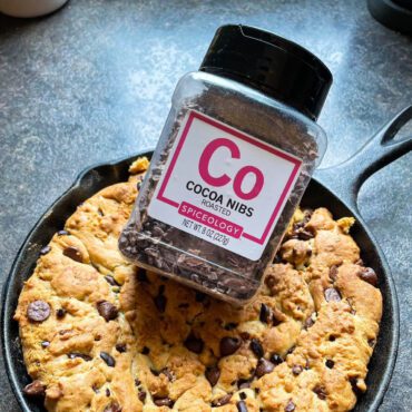 Cocoa nibs chocolate chip skillet cookie recipe