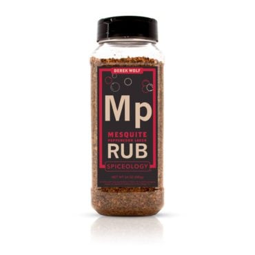 Derek Wolf Mesquite Peppercorn Lager meat rub in large container