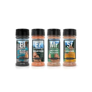 Sasquatch BBQ PNW Collection variety pack of bbq seasonings and meat rubs in 4oz containers.