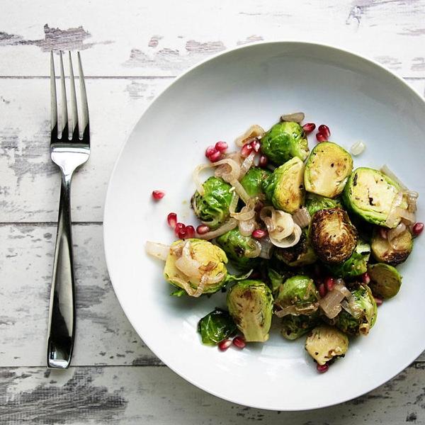 Shallot & Pomegranate Stove Top Brussels Sprouts Recipe