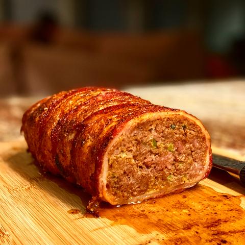 Chef Chad White's Smoked Bacon-Wrapped Meatloaf sliced view