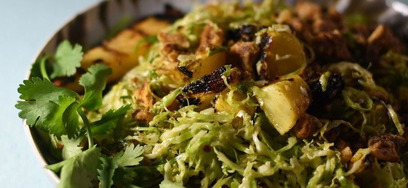 Hawaiian shaved brussels sprouts salad with pineapple