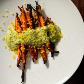 Green eggs and roasted carrots