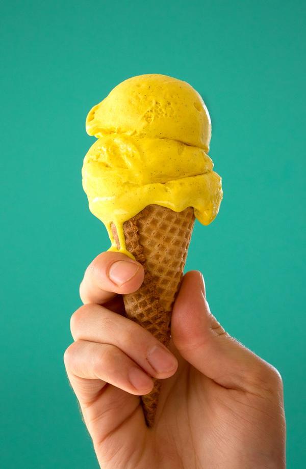 Tumeric Ice Cream on a cone