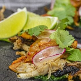 Korean BBQ Chicken Tacos with Activated Charcoal Tortillas