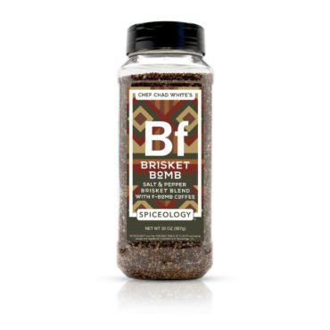 Chad White Brisket Bomb seasoning blends in a large container