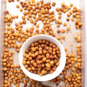 a tray of roasted chickpeas