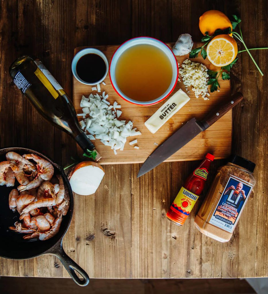 New Orleans Cajun Shrimp dish ingredients