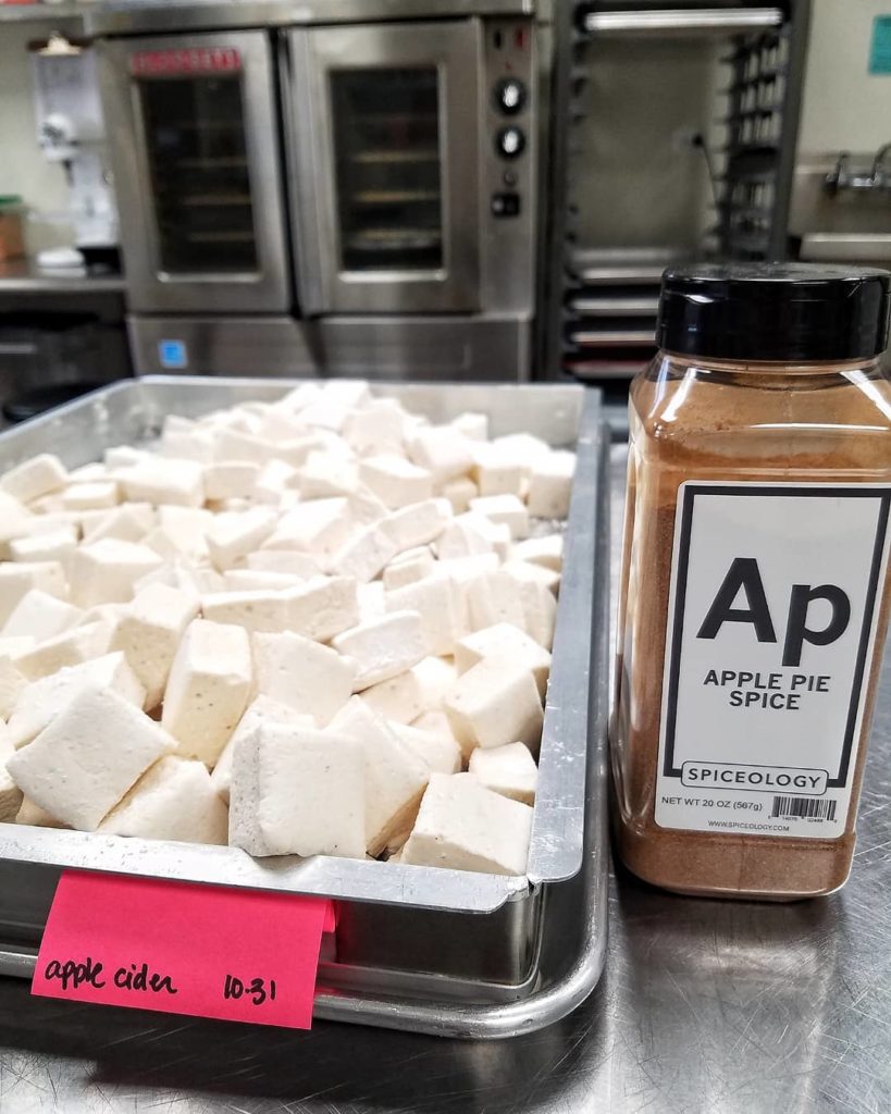 Apple cider marshmallows in a tray