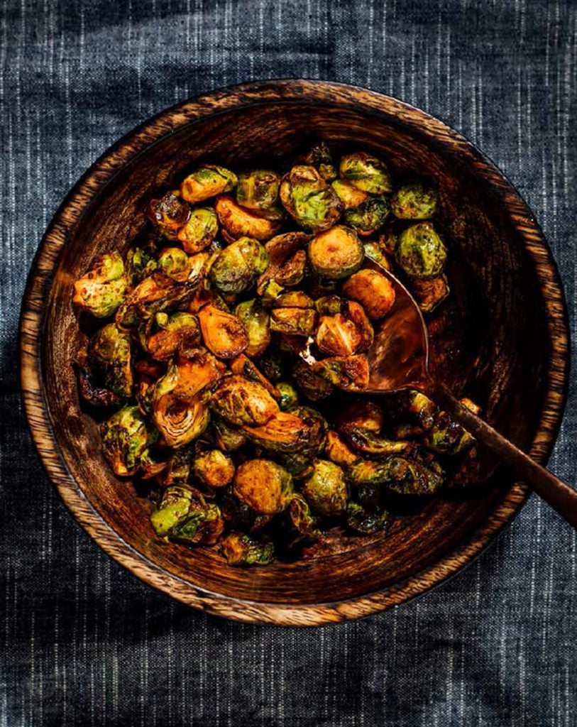 sweet and sour brussels sprouts in bowl