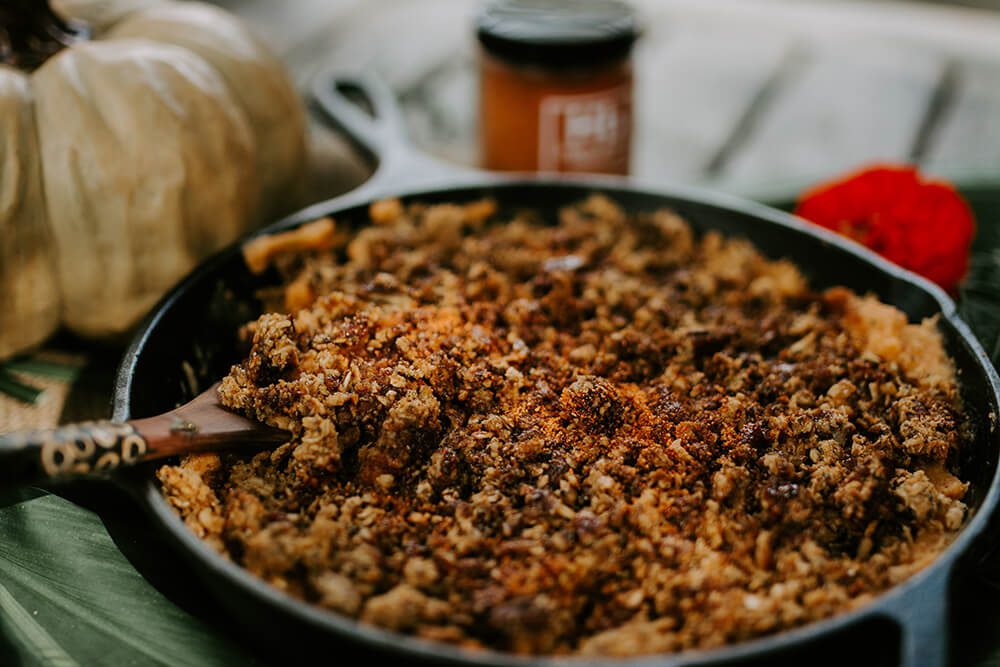 Sweet potatoes with spicy granola