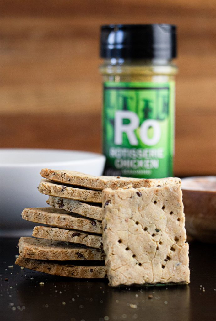 homemade crackers with rotisserie chicken blend stacked