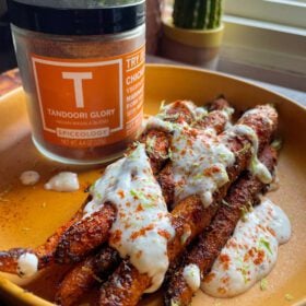 Spiceology Tnadoori Glory Roasted Carrots with Maple Yogurt