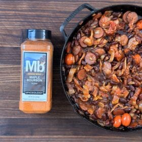 Spiceology Smoked Maple Bourbon Bacon & Sausage BBQ Beans Recipe