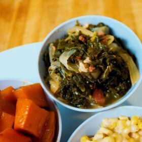 Spiceology Garlic Pepper Slow-Cooked Greens with Cottage Ham Recipe
